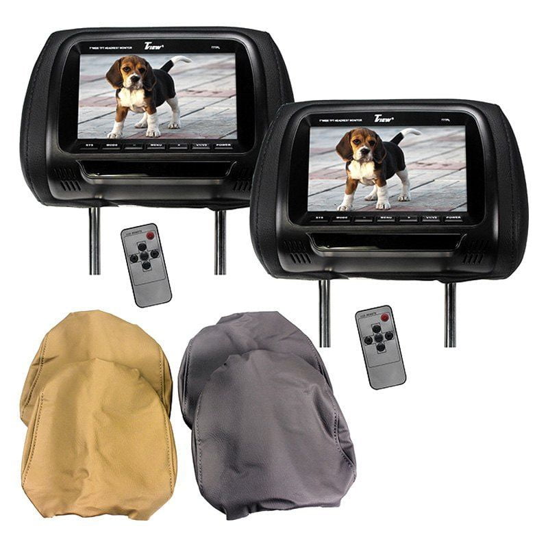 (2) 7" VIDEO HEADREST LCD MONITOR UNIVERSAL TVIEW ALL 3 COLORS BLACK