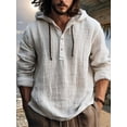 thumbnail image 1 of QUTETN New And Linen Shirt, Hooded Sweatshirt, Long Sleeves, Breathable, Solid Color, Button Up Top, Casual Daily Wear, Men's Wear, 1 of 4