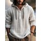 thumbnail image 1 of QUTETN New And Linen Shirt, Hooded Sweatshirt, Long Sleeves, Breathable, Solid Color, Button Up Top, Casual Daily Wear, Men's Wear, 1 of 4