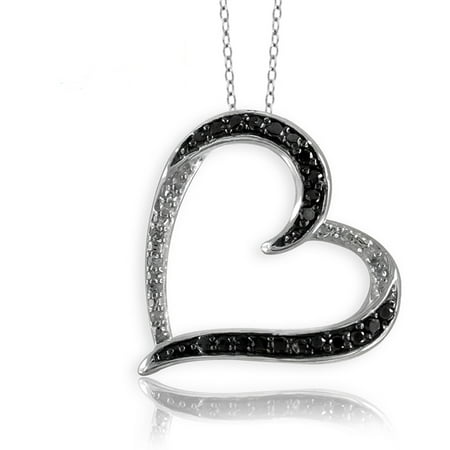 JewelersClub 1/10 Carat T.W. Black and White Diamond Sterling Silver Open Heart Pendant
