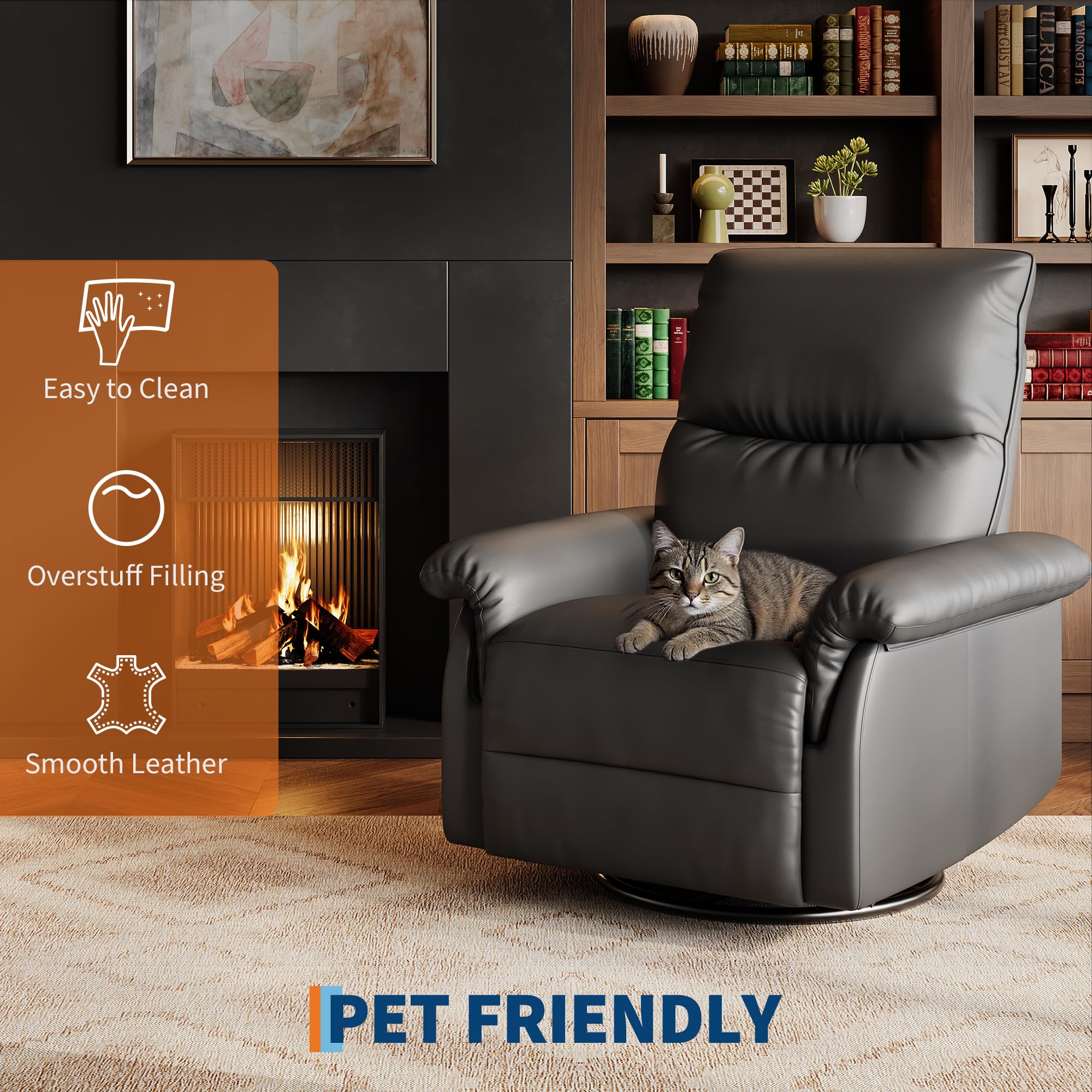Soonbuy Swivel Rocking Nursery Recliner Chair, Rocker Recliner Glider Deep Seat, PU Leather Sofa Chair with high Backrest for Nursery, Living Room, Bedroom & Home Movie Theater, Orange/Black