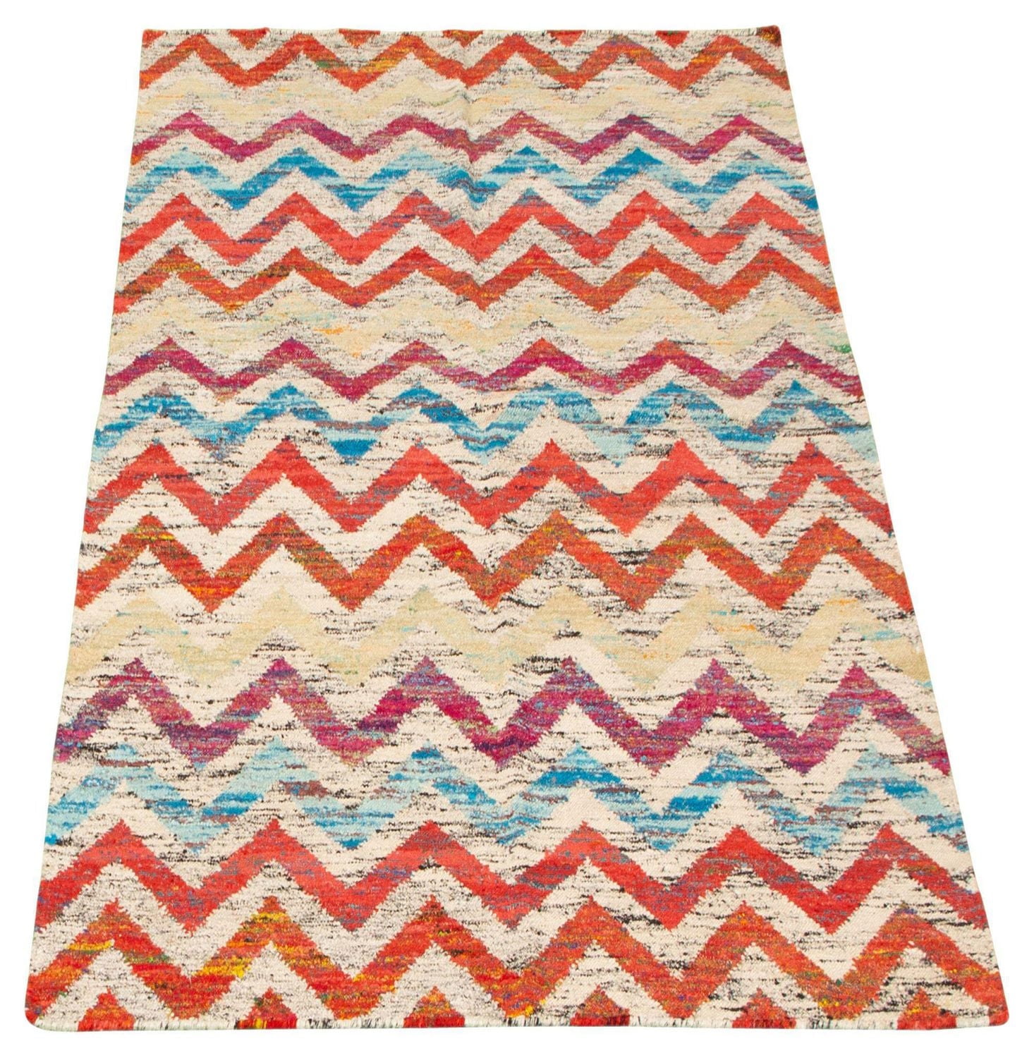 ECARPETGALLERY 5'2" x 7'2" Flat-weaves & Kilims Sari Silk Hand Made Area Rug for Living Room, Dining Room and Bedroom in Ivory