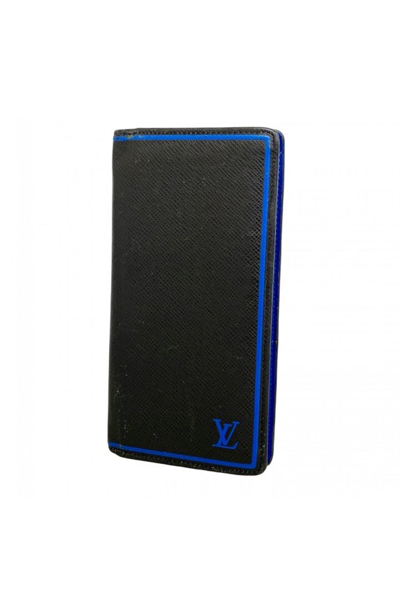 Pre-Owned Louis Vuitton Taiga Portefeuille Brazza Long Wallet M63300 Black/Blue Men's