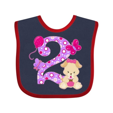 

Inktastic Second Birthday with Cute Puppy and Butterflies Gift Baby Boy or Baby Girl Bib