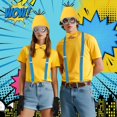 thumbnail image 2 of 5PCS Yellow Costumes Accessories for Adults, Big Eyes Steampunk Goggles Yellow Beanie Knit Hats Black Gloves Suspenders Buttons Set for Halloween World Book Day Cosplay Fancy Dress Party, 2 of 7