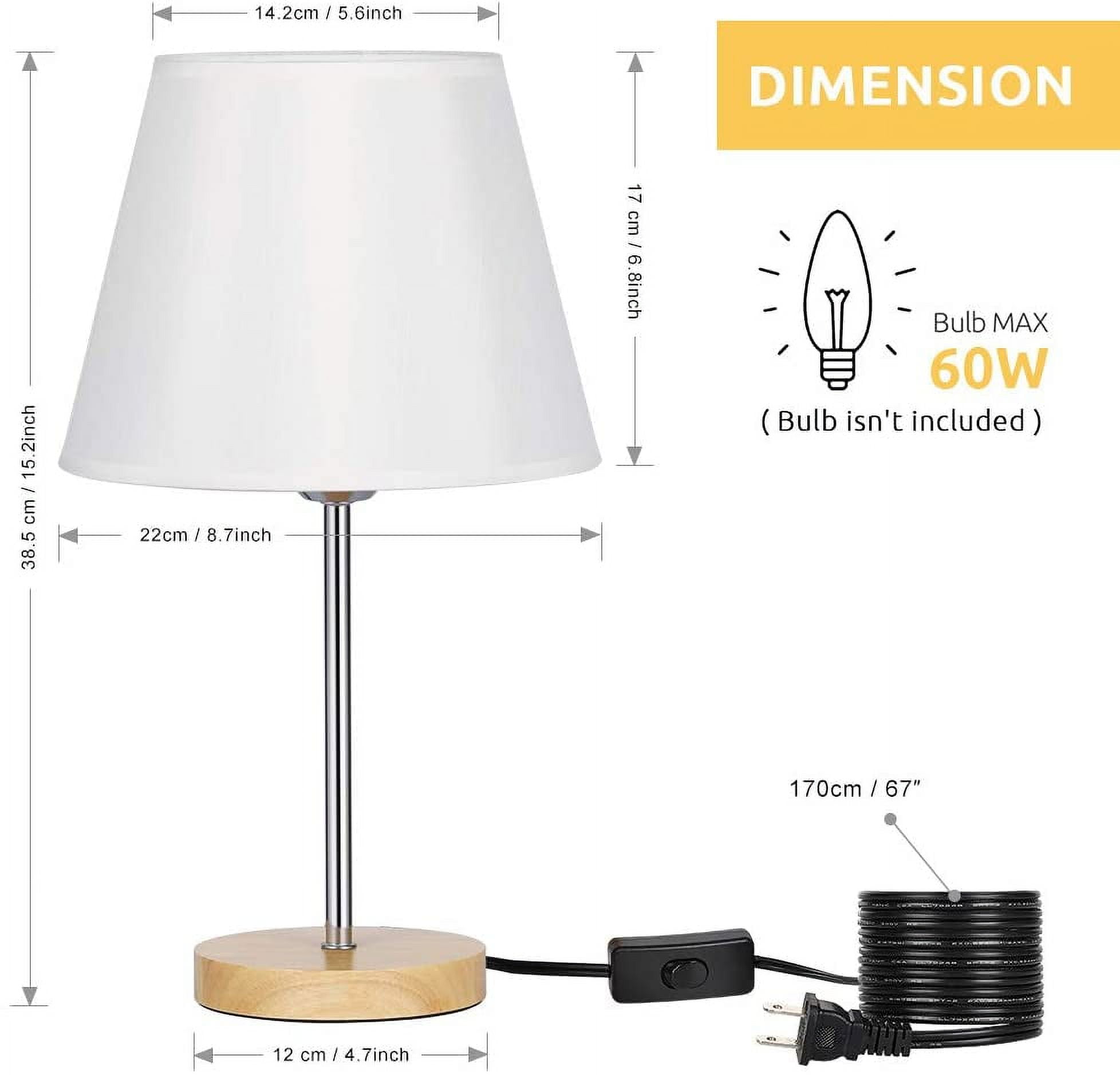 Haitral 4.7" 2-Lights Bedside Lamp Sets with Wooden Base Fabric Shade, Silver, 2-Pieces