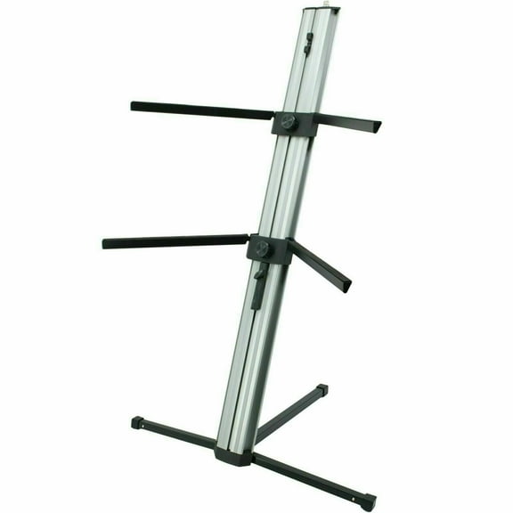 MR DJ KS1000S PRO Professional 2-Tier Silver Column Keyboard Stand W 5/8" Mic Mount
