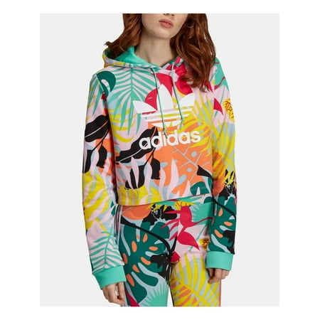 ADIDAS Womens Green Cropped Hoodie Top Juniors XS