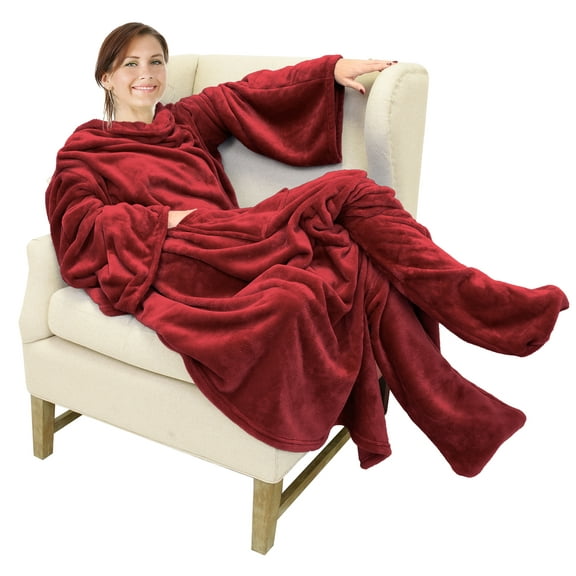 Catalonia Wearable TV Blanket with Sleeves Arms & Feet pockets for Adult Micro Plush Fleece Large Wrap Throw Robe 73" x 53"