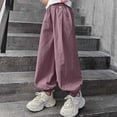 thumbnail image 3 of DJDLJWCJ Big Girls Cargo Pants Straight Leg Multi-pocket School Uniform Pants Elastic Waist Comforty Loose Fit Casual Pants Purple Size 10-11Years, 3 of 6