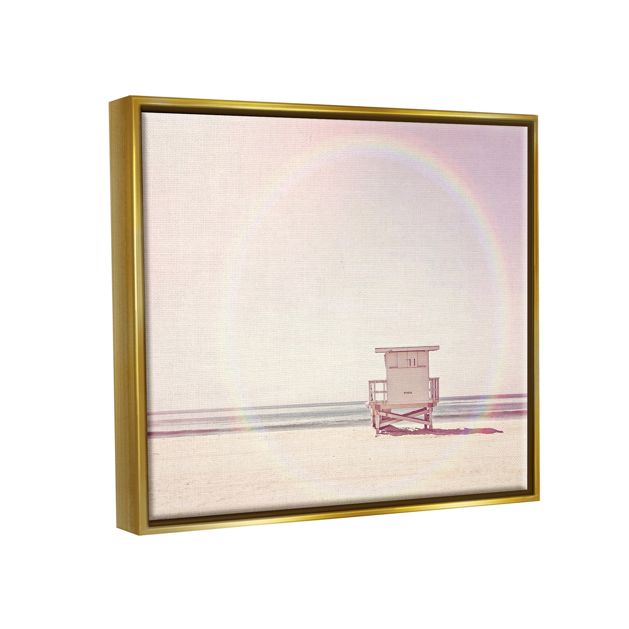 Stupell Industries Rainbow Beach Hut Photography Nature Photography Gold Floater Framed Art Print Wall Art, 31 x 25