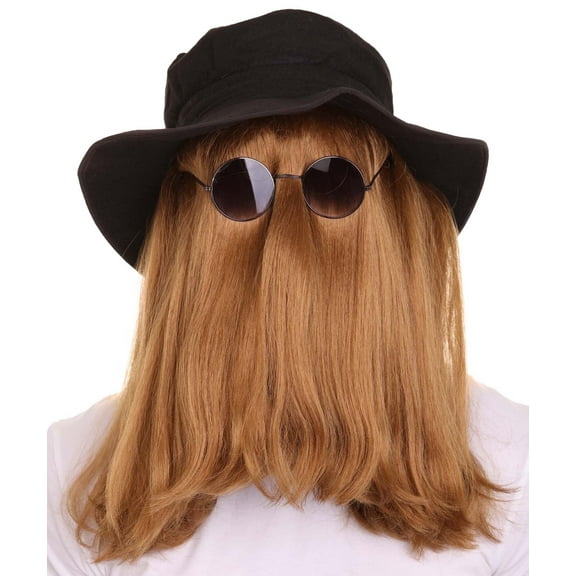 HPO Adult Unisex Cousin Creature Shoulder Length Halloween Outfit Costume Wig-Hat and Glass Include
