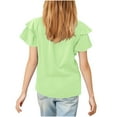 thumbnail image 6 of lcziwo Girls Summer T Shirts Trendy Double Layer Ruffle Short Sleeve Cute Tees Tops Kids V Neck Comfy Blouse Vacation Travel Clothes Green 7 Years Prime Sales Today Clearance, 6 of 9