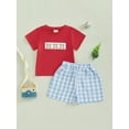 thumbnail image 4 of Toddler Baby Boys Shorts Set 6 12 18 24 Months 2T 3T 4T Baseball Embroidered Short Sleeve Round Neck Tops Elastic Waistband Plaid Shorts Clothes Sets, 4 of 9