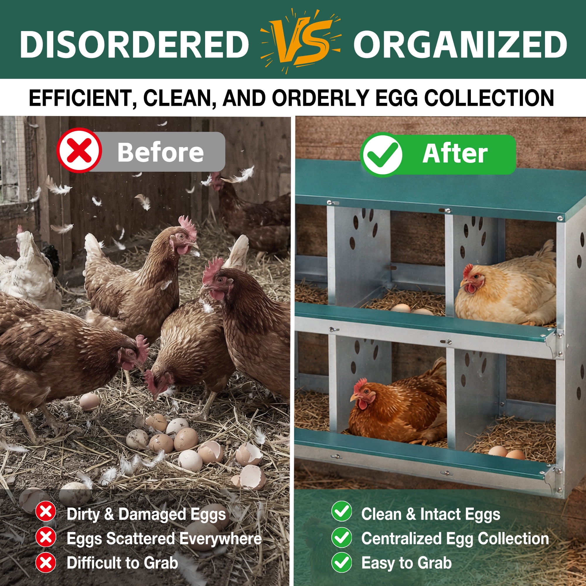 Leumius Chicken Nesting Box, 6 Compartment Metal Nesting Boxes for Chicken,Galvanized steel Nesting Boxes for Hens