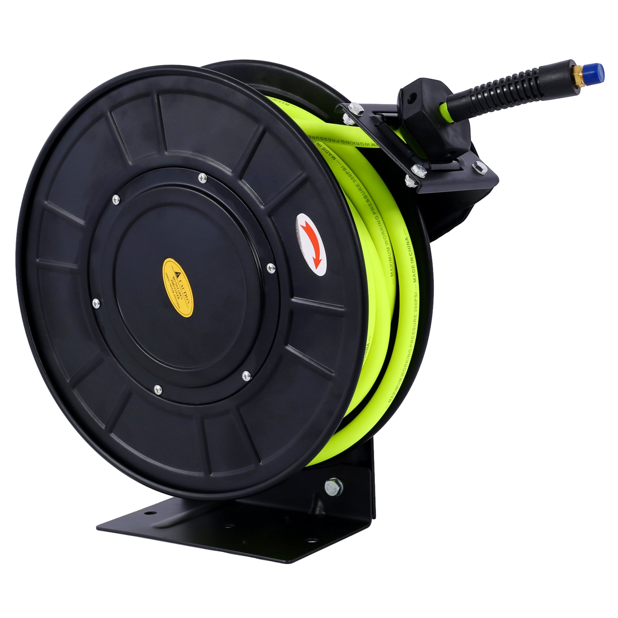 Retractable Air Hose Reel with 3/8 Inch x 50 FT Hybrid Hose, 300 PSI, Heavy Duty Steel Construction, Black