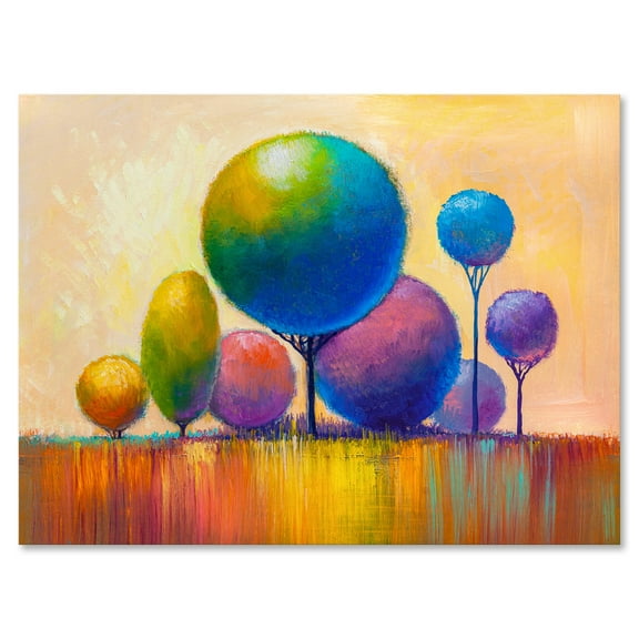 Ornamental Colourful Trees VIII 12 in x 8 in Painting Canvas Art Print, by Designart