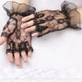 thumbnail image 3 of Gants Courts en Dentelle Filet pour Robe de Mariage Gothique Dames Fantaisie Noir Sans Doigts, 3 of 6