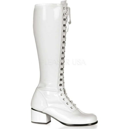 Womens Halloween Patent White Lace Up Boots - Retro size 10