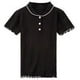 thumbnail image 2 of Camisa De Punto Mujer Verano Con Volantes Manga Corta Cuello De Muñeca Casual Top, Negro Yuarrent AP001288-03B, 2 of 7