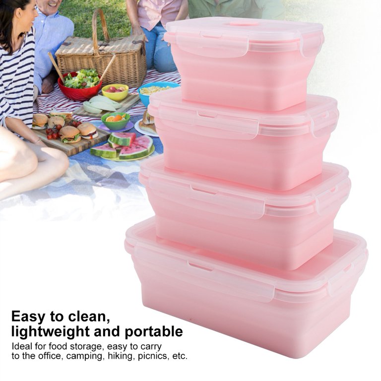 Tebru Food Container, Collapsible Lunch Box,Food Grade Silicone Foldable  Lunch Box Portable Rectangle Food Storage Container 