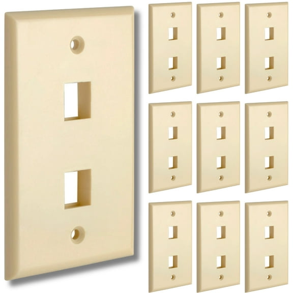 Cmple - [10 PACK] 2 Port Keystone Wall Plate Single-Gang Wall Plate with Standard Size Keystone Jack Insert - Ivory
