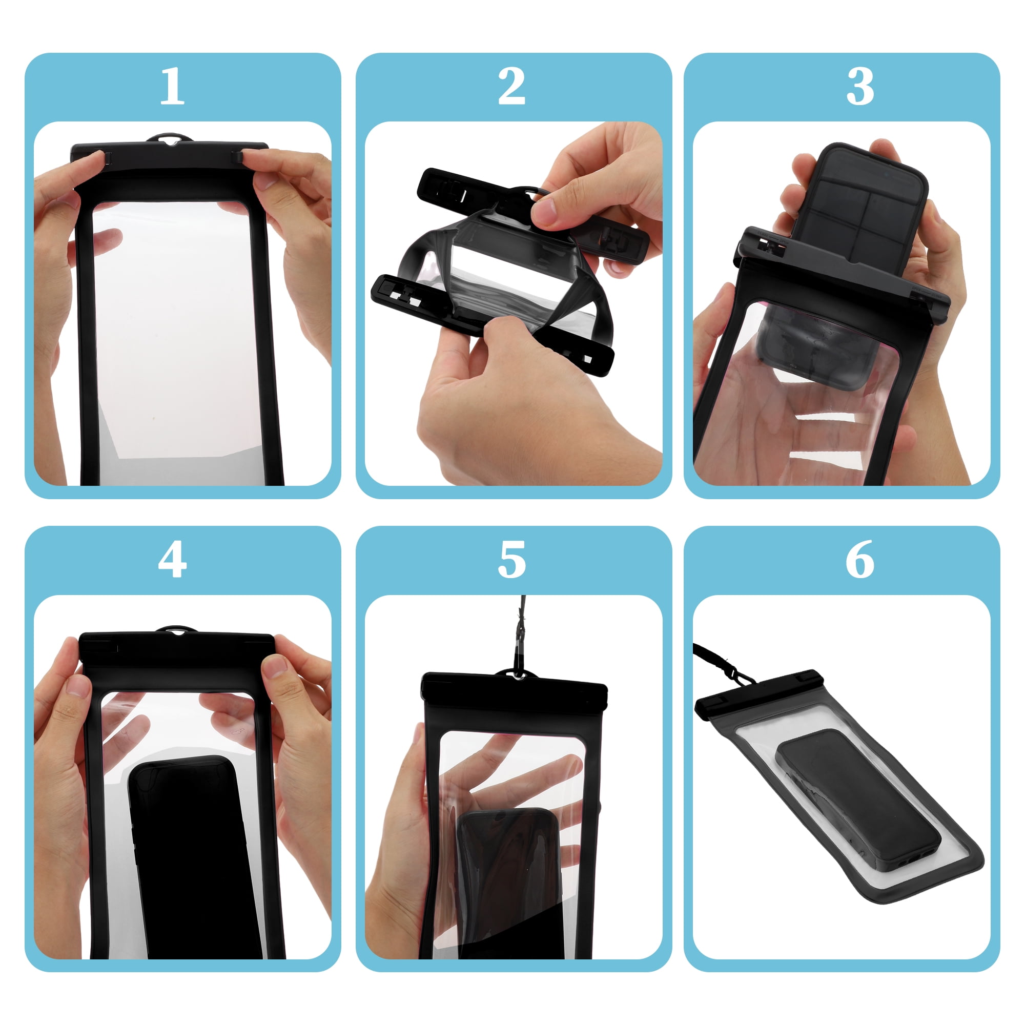 Unique Bargains 2 Pcs Mobile Bag Waterproof Case Compatible for Phone  5.51x10.43 Black