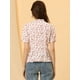 thumbnail image 4 of Camisa de verano con estampado floral para mujer, cuello en V, botones, volantes, ribete, manga corta, blusa Beige XL, 4 of 5