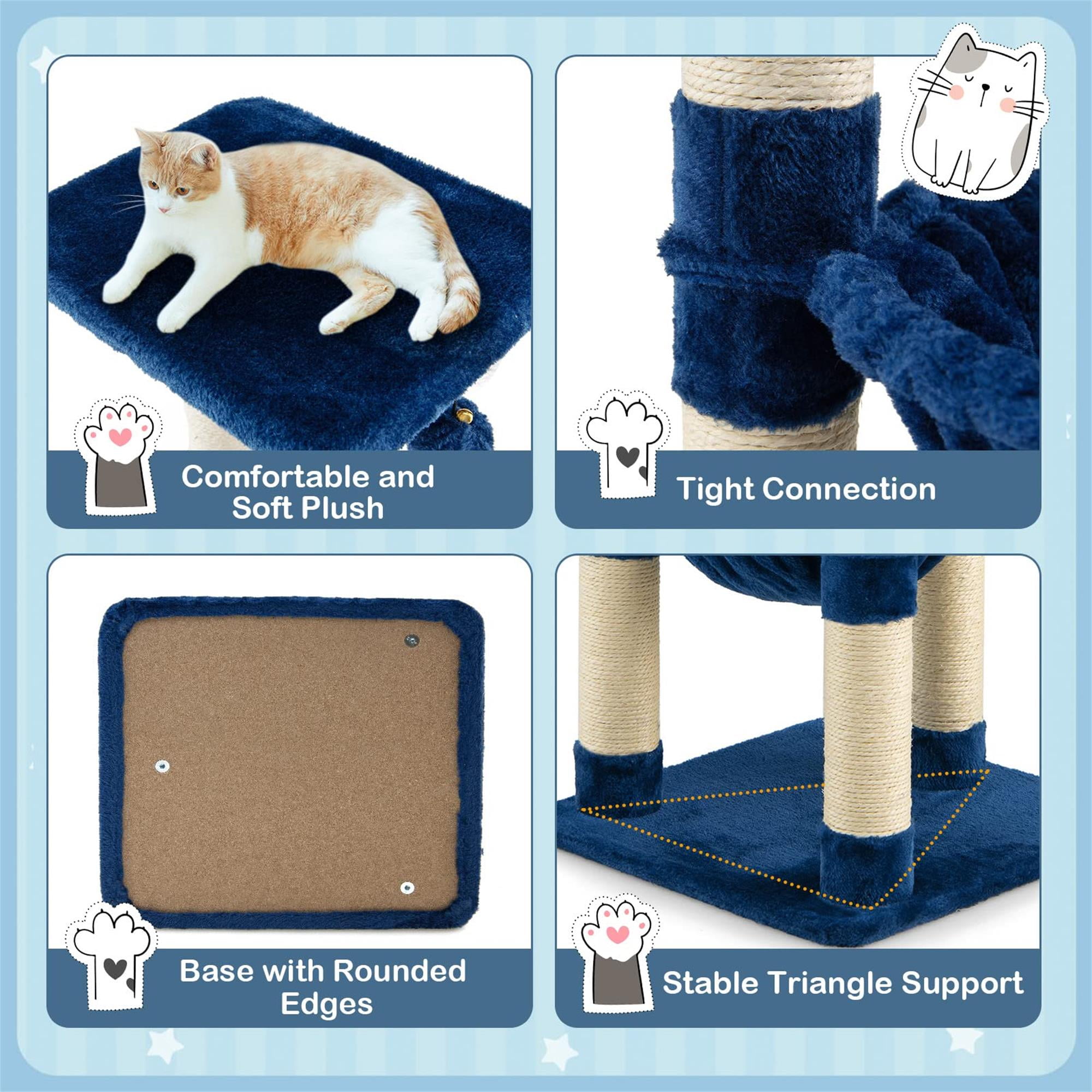 Kadyn 25" Cat Scratching Post, Sisal Rope Scratcher Tree with Hammock and Dangling Ball, Multi-level Cat Tree for Kittens and Adult Cats, Blue