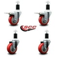 thumbnail image 2 of 3.5 Inch Red Poly Swivel 1-1/2 Inch Expanding Stem Caster Set 2 Brakes, 2 of 2