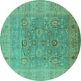 thumbnail image 1 of Ahgly Company Machine Washable Indoor Round Oriental Turquoise Blue Industrial Area Rugs, 8' Round, 1 of 4