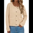 thumbnail image 3 of Suéteres de Punto para Mujer, Moda de Otoño, Larga, Botones, Chaqueta Informal de Moda, Ropa de Invierno. Crema L, 3 of 9