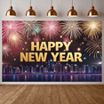 thumbnail image 5 of Fireworks Design Happy New Year Banner Golden Letters New Year Display City Skyline Festive Theme Festive Backdrop for New Year Party Indoor Decoration Photo Backdrop, 5 of 8