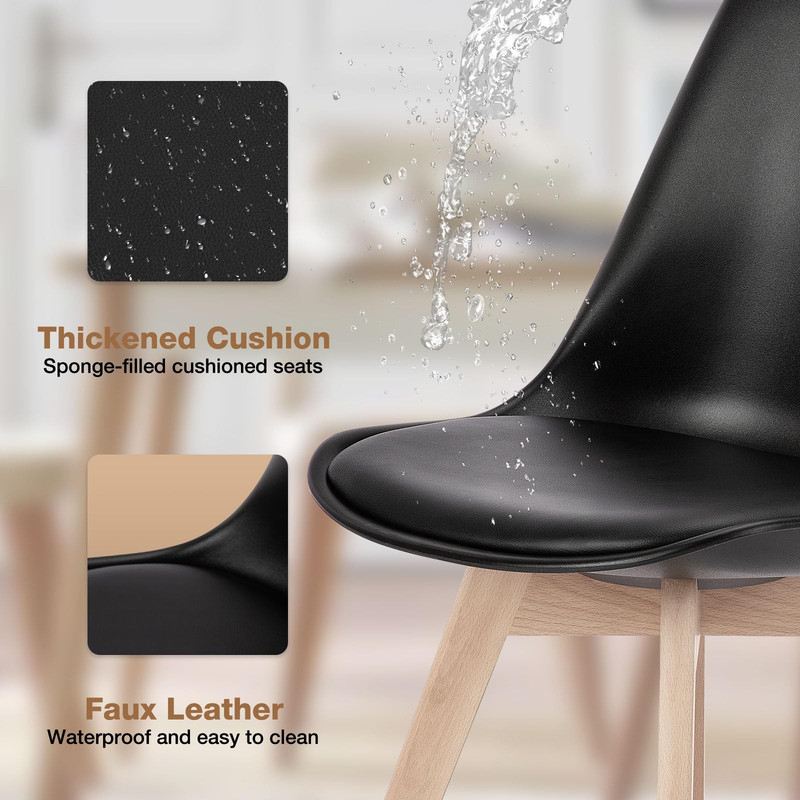 BEAUTYPEAK Dining Chairs Set of 4 PU Leather Upholstered Side Chairs with Padded Seats Solid Wood Legs Modern Accent Chairs, Black
