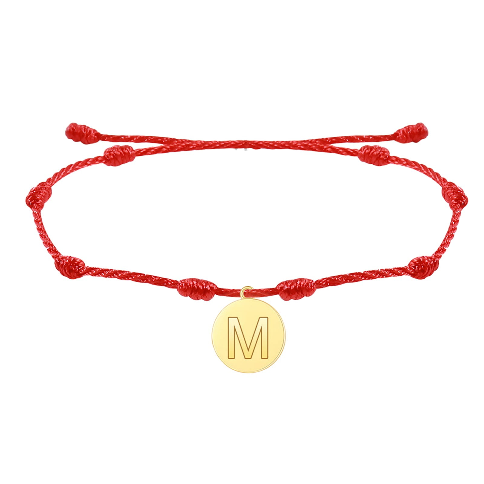 mnjin personalized 26 initial bracelet lucky red seven knot bracelet gold  plated letter woven bracelet heart charm bracelet woven bracelet for men