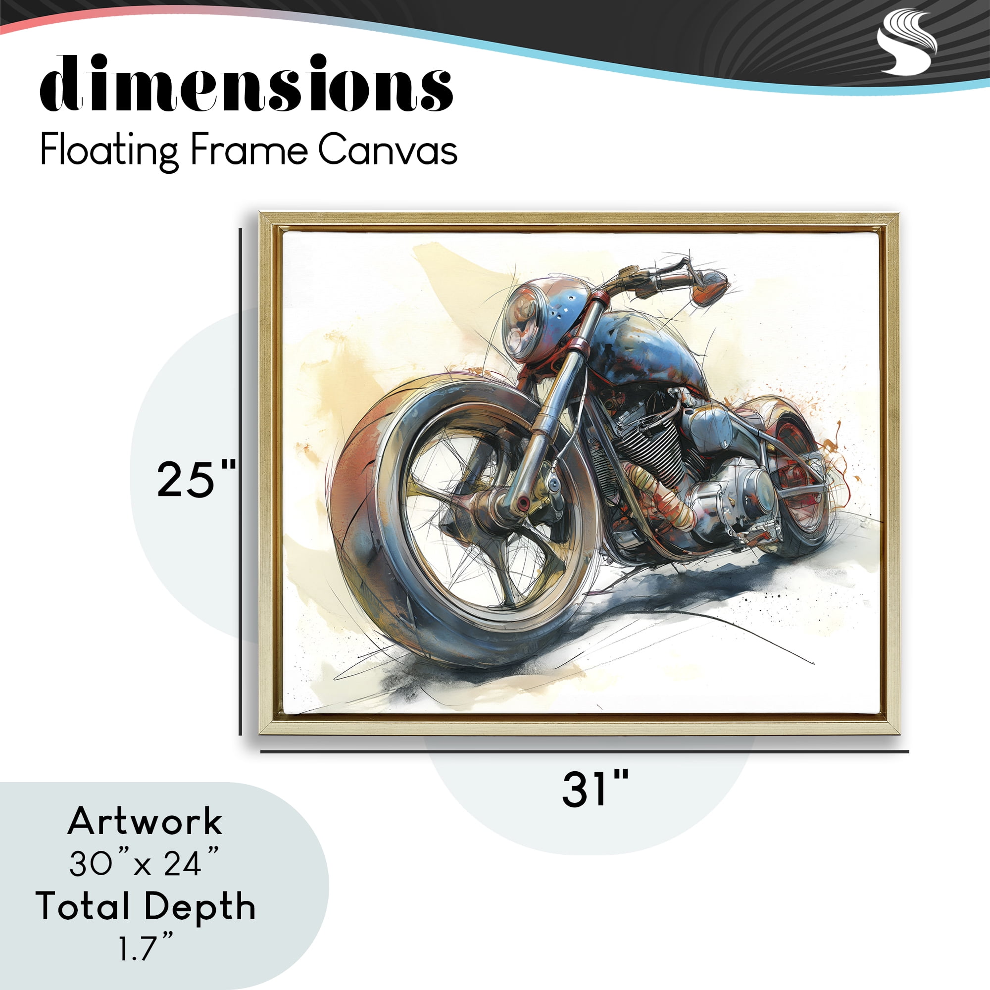Stupell Industries Whimsical Motorcycle Concept Gold Framed Floater Canvas Wall Art, design by Steve Hunziker