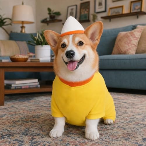 Halloween Candy Corn Corgi Dog Costume, Dog Jumpsuit with Leash Ring, Pet Pajama with Potty Cutout, Funny Halloween Outfit for Small Medium Dogs, Pet Cosplay Costume for Photo (XS)