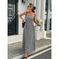 thumbnail image 3 of Black And White Gingham Spaghetti Strap Square Neck A-Line Maxi Dress For Women, Casual Vacation Sundress, 3 of 8