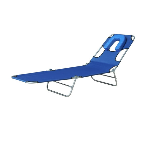 Outsunny Outdoor Lounge Chair, Adjustable Folding Chaise Lounge with Face Cavity, Tanning Chair Sun Lounger Bed Recliner, Blue