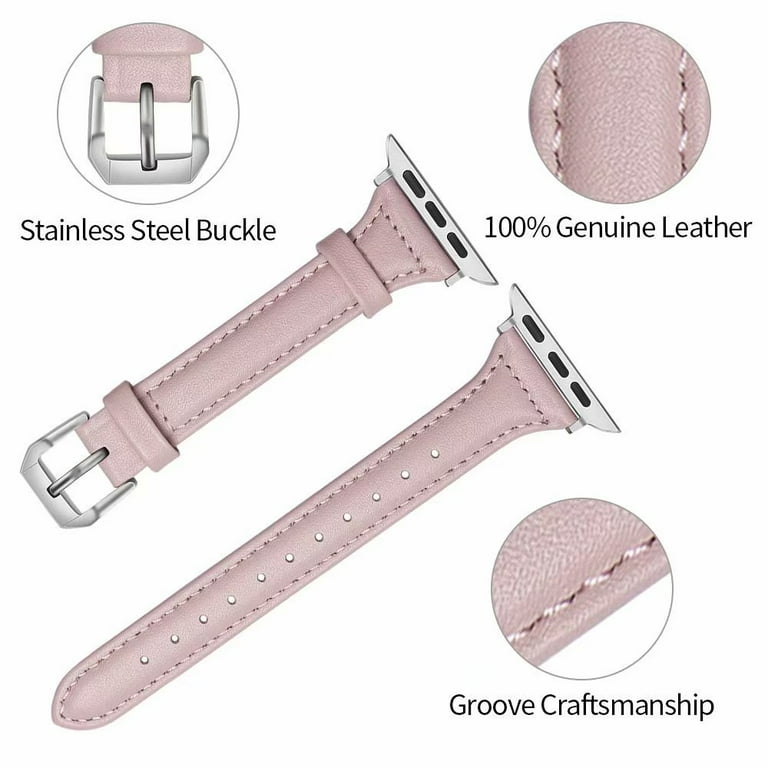 MyColorfulBands Leather Apple Watch Band, Genuine Leather, 38mm/40mm/41mm/42mm/44mm/45mm, Merino White Print