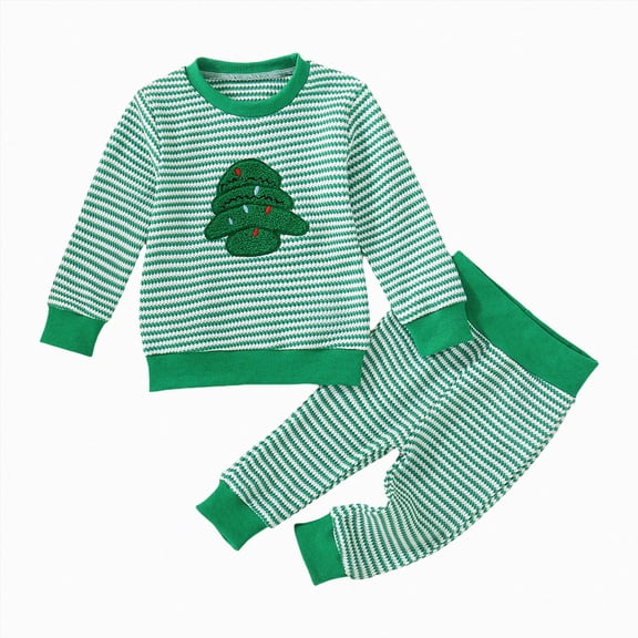 NIEWTR 2T-4T Toddler 2-Piece Outfits Set Girl Girl Long Sleeve Top & Elastic Long Pants Set Soft Lightweight Pajamas Loungewear for Daily(A-Green,18-24 Months)