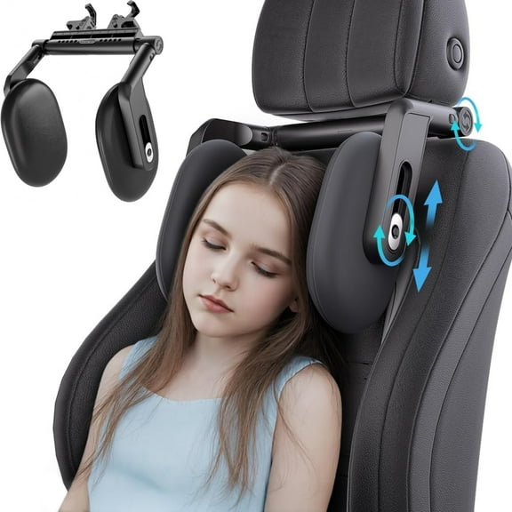 Pecham Car Headrest Pillow, 4-Way Adjustable Car Seat Headrest Pillow with Hook, Thickened Memory Foam Headrest Both Side Sleeper Neck Pillow for Kids Adults, Travel Car Sleeping