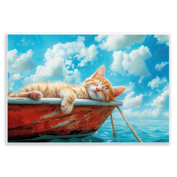 Stupell Industries Sleeping Cat on Boat Animals Painting Unframed Art Print Wall Art, 15 x 10