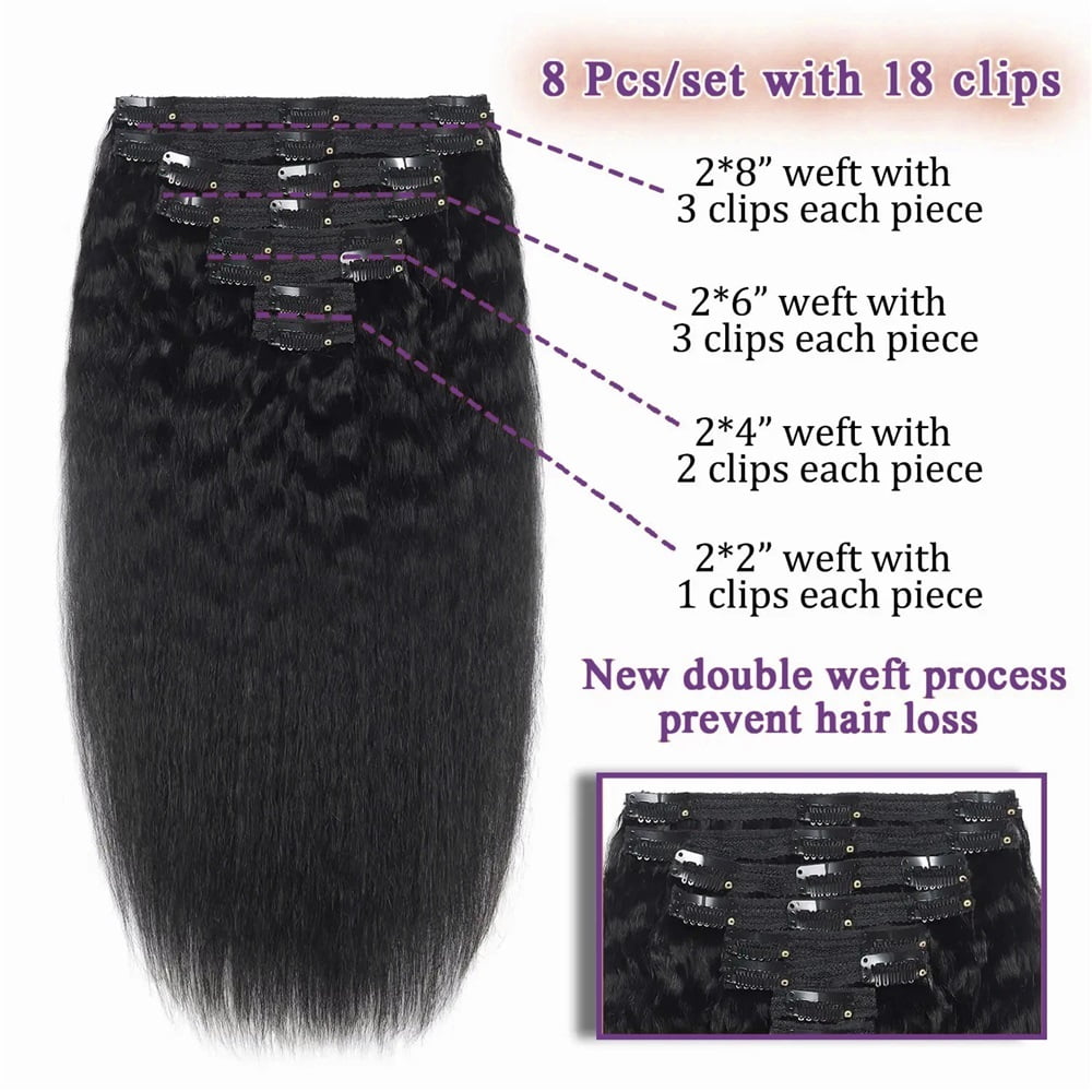 Kinky Straight Clip In Hair Extensions Full Head 120G 240G Per Pack Brazilian Remy Human Hair 8 pcs
