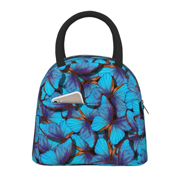 Balery Blue Butterflies Bolsa de Almuerzo para Mujeres, Caja de Almuerzo, Bolsa de Almuerzo Pequeña Impermeable, Tote de Almuerzo Reutilizable con Gran Capacidad