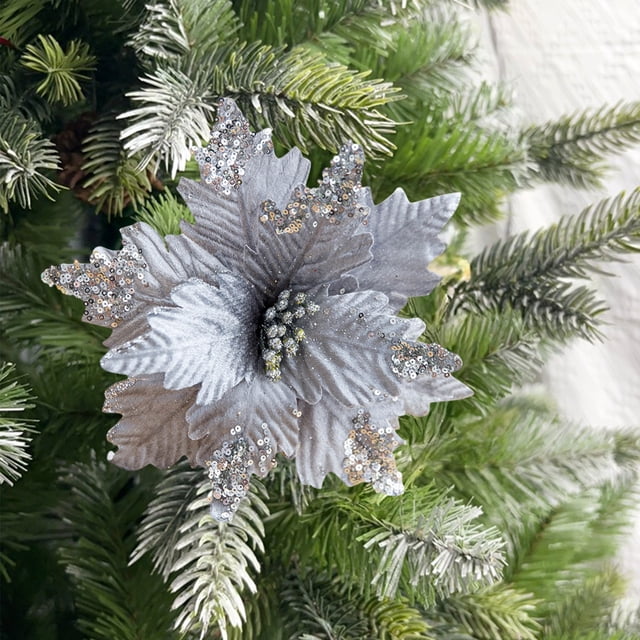 Corona de Flores con Magnolia Brillante para Árbol de Navidad, 6 Colores: Verde, Rojo, Blanco, Rosa, Dorado y Gris. Flores de Tela Realistas, Adorno Navideño Duradero para Decoración de Fiestas En Ca
