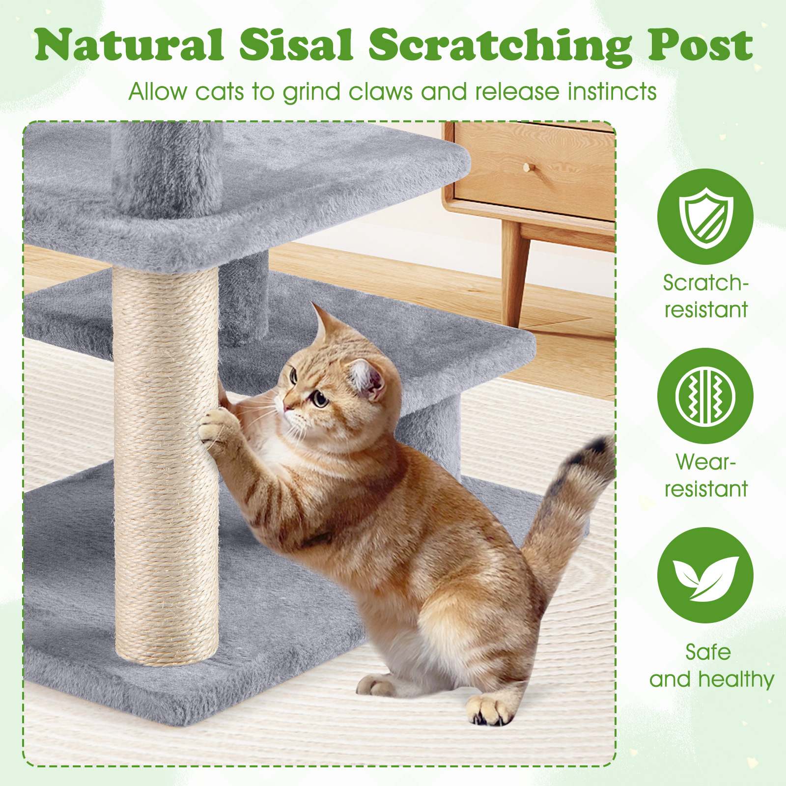 Gymax 2-in-1 Cat Tree Tower Pet Steps w/ Scratching Posts Hanging Toy Ball Perch