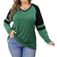 thumbnail image 2 of Langwyqu Plus Size Women V-Neck Raglan Sleeve Stripe Shirt Tops, 2 of 5