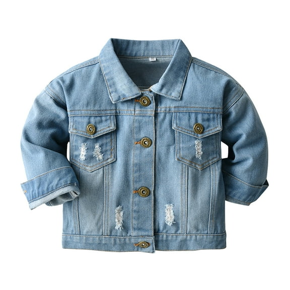 ANINEO Kids' Winter Long Sleeve Denim Jacket - Blue Casual Shirt Coat for Boys & Girls 1-7 Years