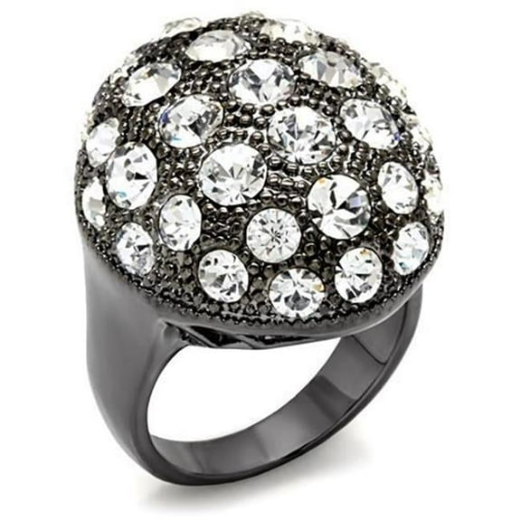 Alamode LO1612-7 Women TIN Cobalt Black Brass Ring with Top Grade Crystal in Clear - Size 7